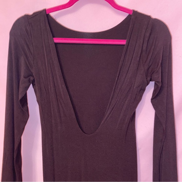 Naked Wardrobe Backless Dress Chocolate Brown Small Sexy Soft Longsleeve Stretch - Picture 8 of 13